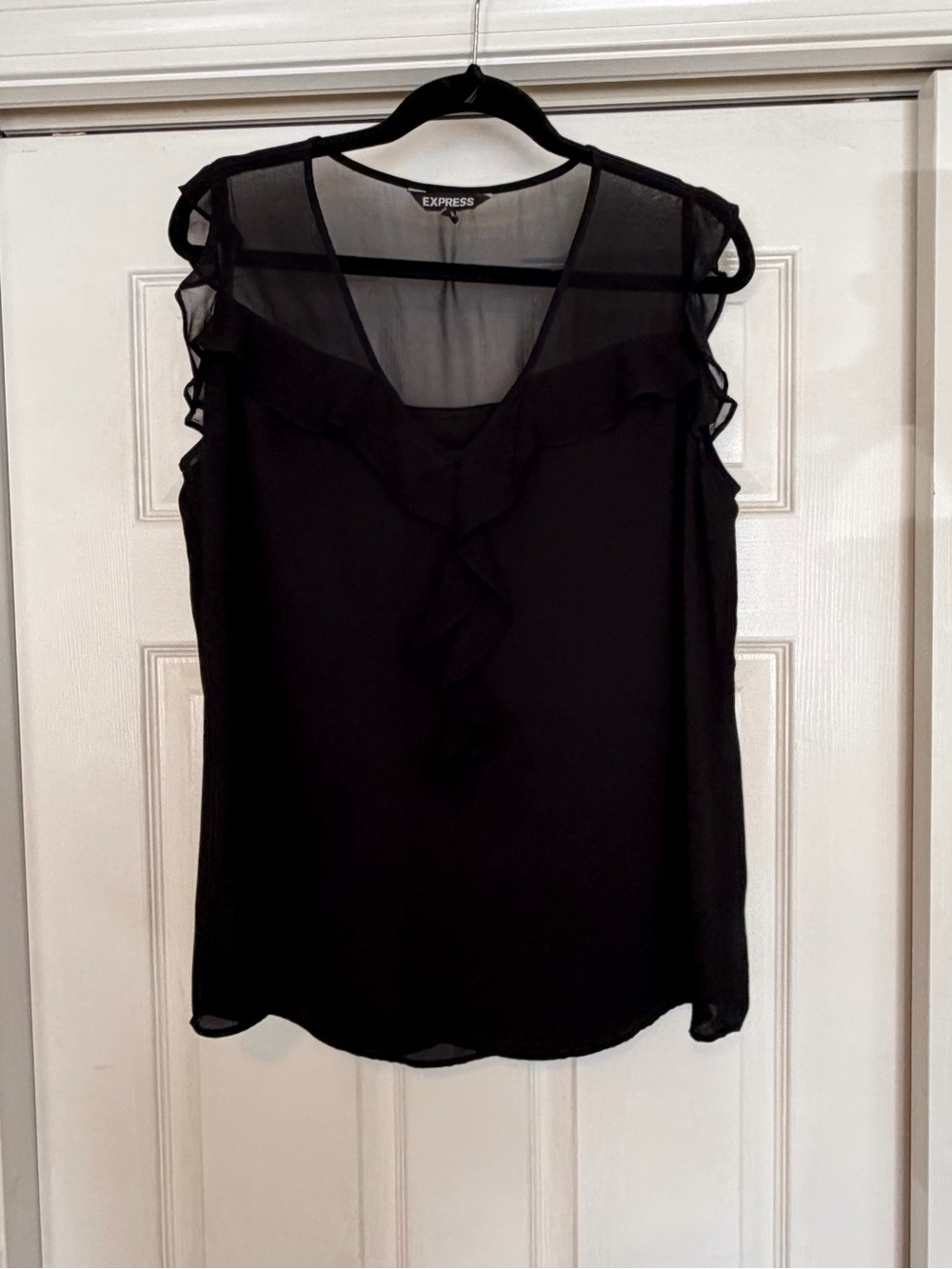 Express Black Sheer Ruffle V-Neck Camisole